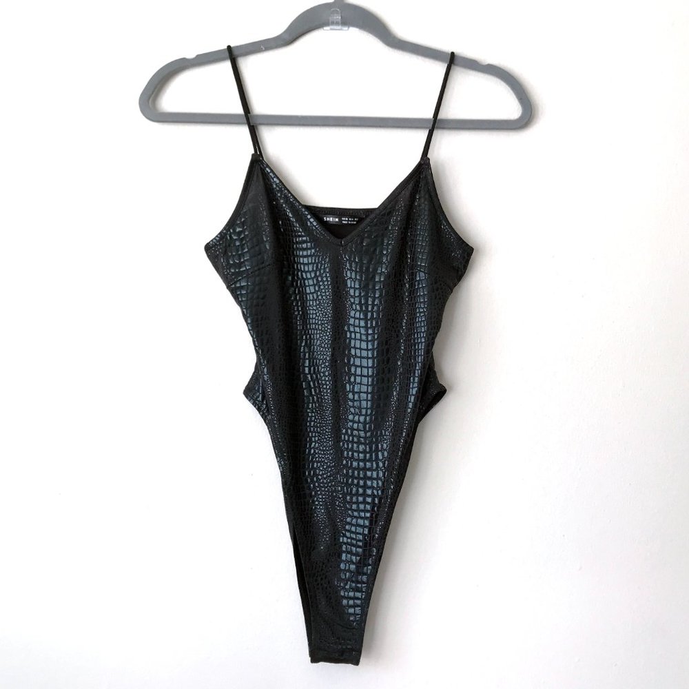 Black Croc Sexy Bodysuit Comfortable Never Worn - Picture 2 of 8